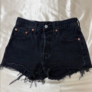 Levi's 501 Black Button Up Frayed Hem Jean Shorts Women's 24